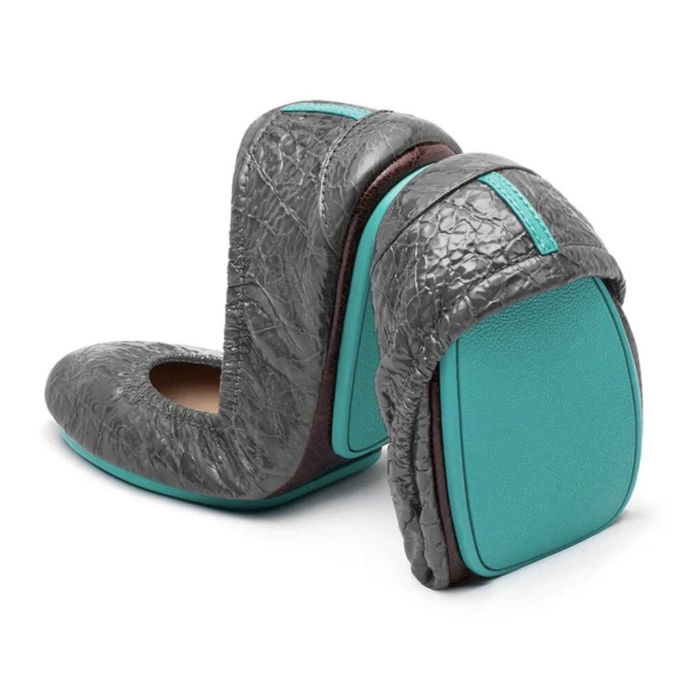 Tieks by Gavrieli Grey Embossed Croc Ballet Flats Women’s US 8 Foldable Shoes